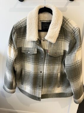 Levi's Olive & Cream Plaid Sherpa Jacket
